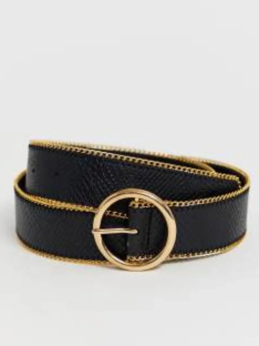 ASOS Black Croc & Gold Chain Trim Circle Buckle Waist Hip Jeans Belt